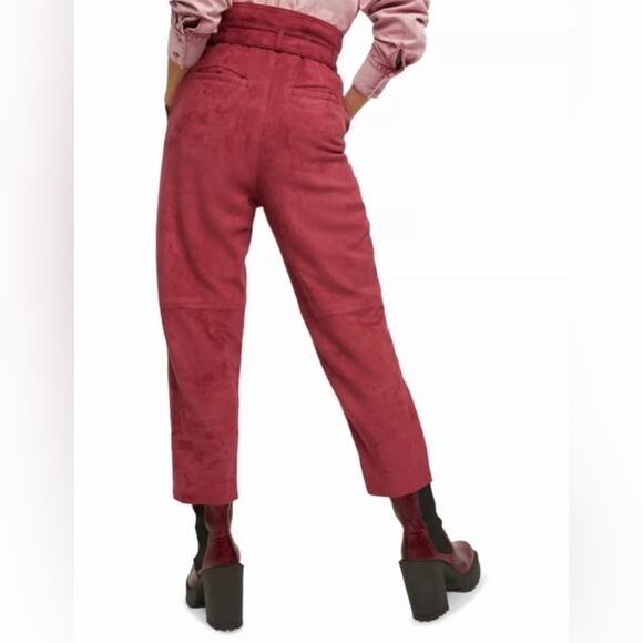 Free People Women’s Nightfall Vegan-Suede Pants in Queen Pomegranate High Rise - Picture 7 of 9